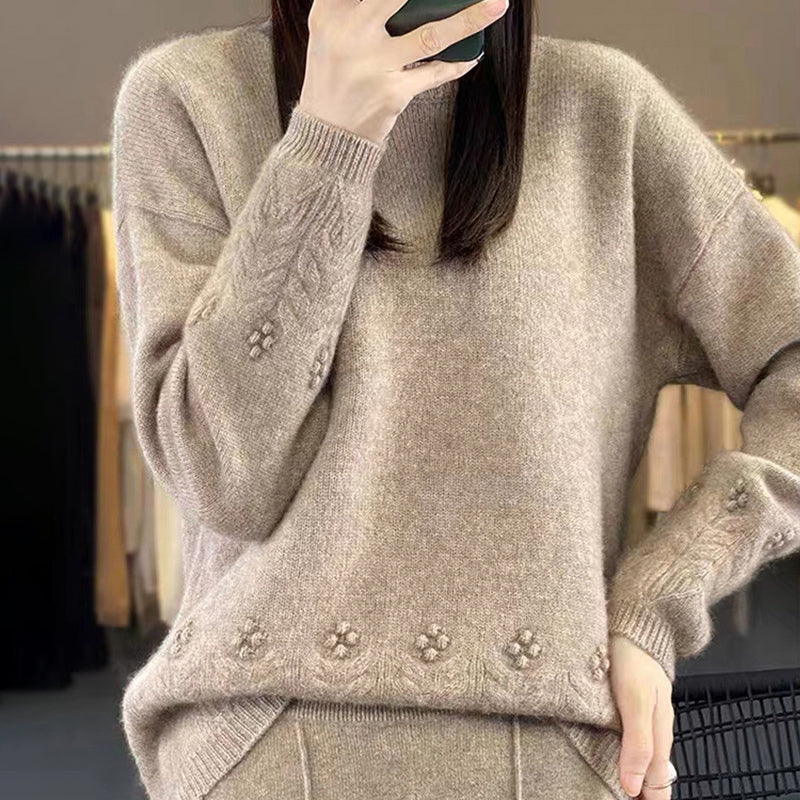 Pull tricoté rétro de couleur unie à col rond pour femmes