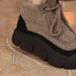Bottes de Cheville à Plateforme en Peluche Douillette pour Femmes