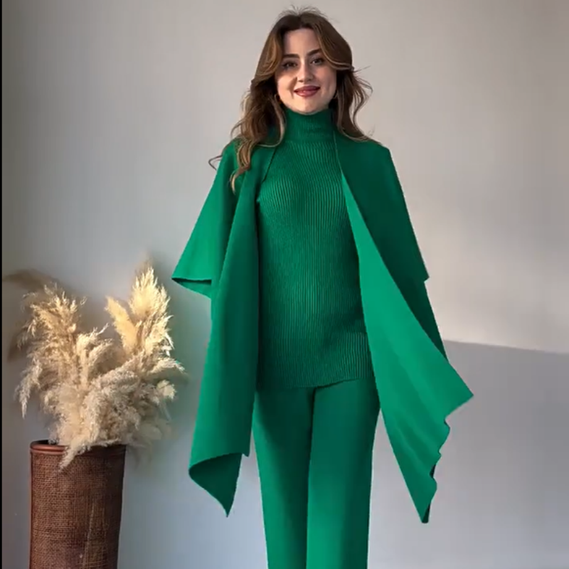 💞Nouveau best-seller💞Costume trois pièces femme en maille stretch (haut + pantalon + châle)【Livraison gratuite】