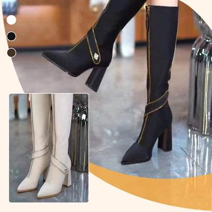 Bottes à Hauteur Genoux avec Talon Épais et Bout Pointu 🔥 Livraison gratuite🔥