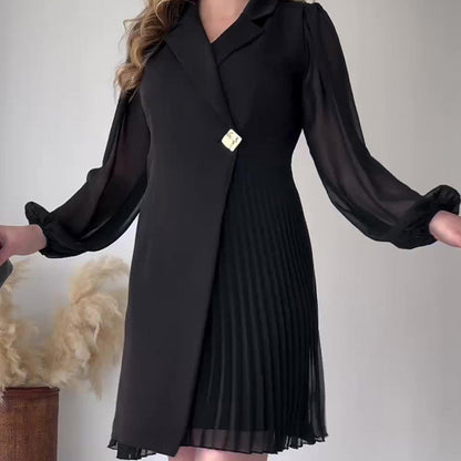 🎅Vente de Noël - Livraison gratuite🎄Robe à revers et ourlet à volants de couleur unie