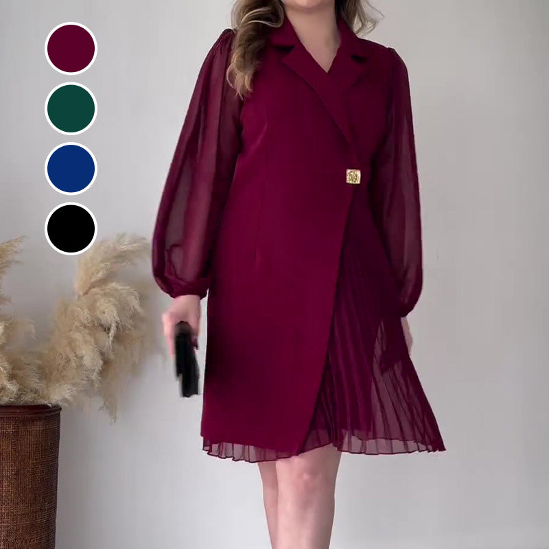 🎅Vente de Noël - Livraison gratuite🎄Robe à revers et ourlet à volants de couleur unie