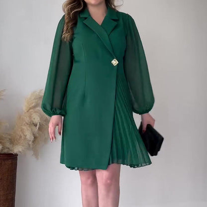 🎅Vente de Noël - Livraison gratuite🎄Robe à revers et ourlet à volants de couleur unie