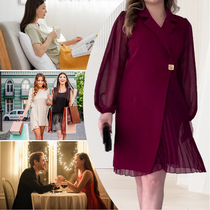 🎅Vente de Noël - Livraison gratuite🎄Robe à revers et ourlet à volants de couleur unie