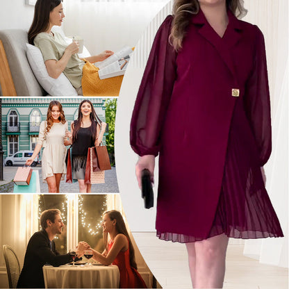 🎅Vente de Noël - Livraison gratuite🎄Robe à revers et ourlet à volants de couleur unie