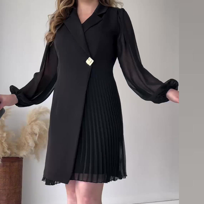 🎅Vente de Noël - Livraison gratuite🎄Robe à revers et ourlet à volants de couleur unie