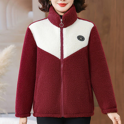 Veste en Peluche avec Col Montant pour les Femmes d'Âge Moyen