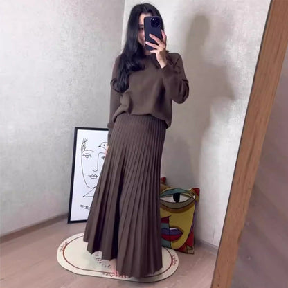 🔥VENTE CHAUDE 49% DE RÉDUCTION🔥Ensemble 2 pièces - Top à col rond ＆ jupe plissée pour femmes