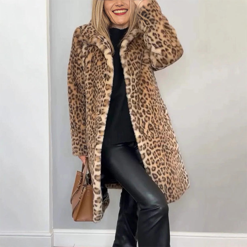 ❄️Offres spéciales hiver❄️ Veste mi-longue à motif léopard pour femmes