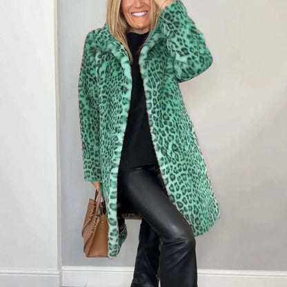 ❄️Offres spéciales hiver❄️ Veste mi-longue à motif léopard pour femmes