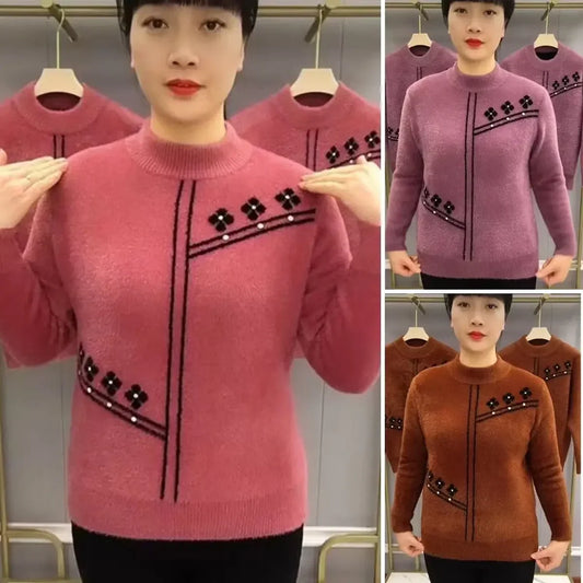 Pull Tricoté à Col Rond Imprimé pour Femmes