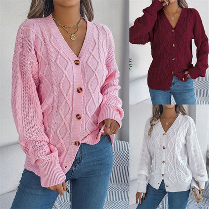 Cardigan Tricoté à Col en V pour Femmes