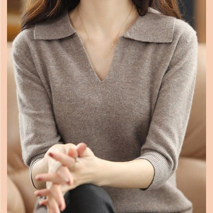 Pull avec Col en V à Revers pour Femmes