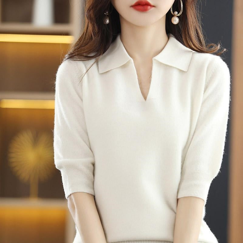 Pull avec Col en V à Revers pour Femmes