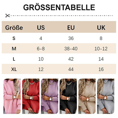 Pull en Tricot de Couleur Unie avec Fentes Latérales et Col Rond