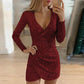 Robe moulante à sequins scintillants et col en V pour femme