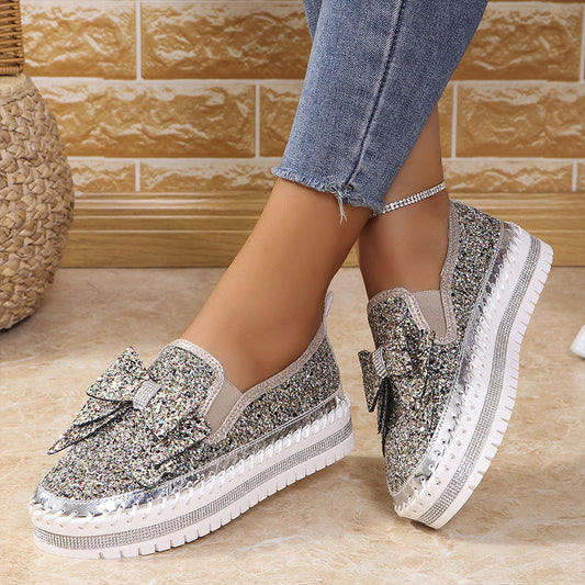 Baskets à Enfiler avec Nœud et Strass pour Femmes