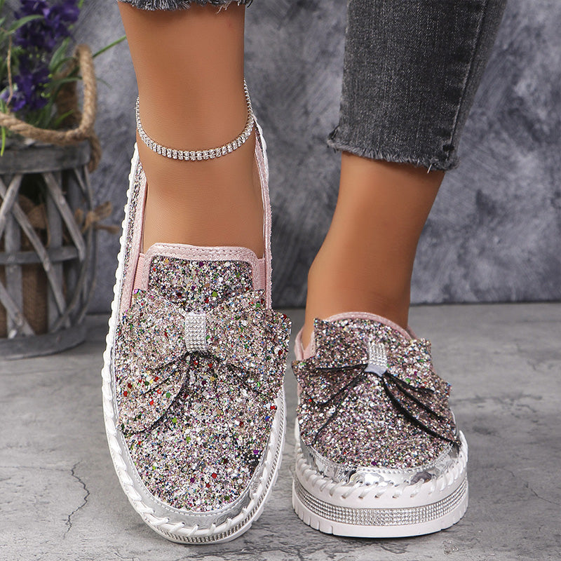 Baskets à Enfiler avec Nœud et Strass pour Femmes