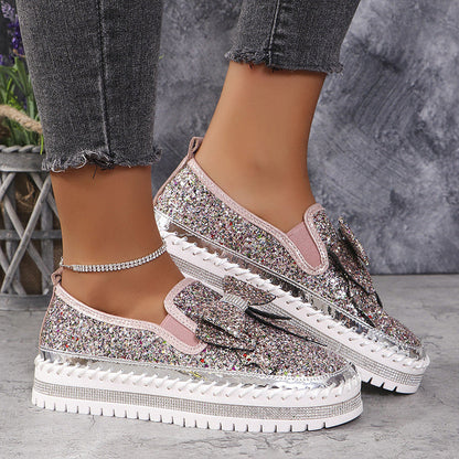 Baskets à Enfiler avec Nœud et Strass pour Femmes