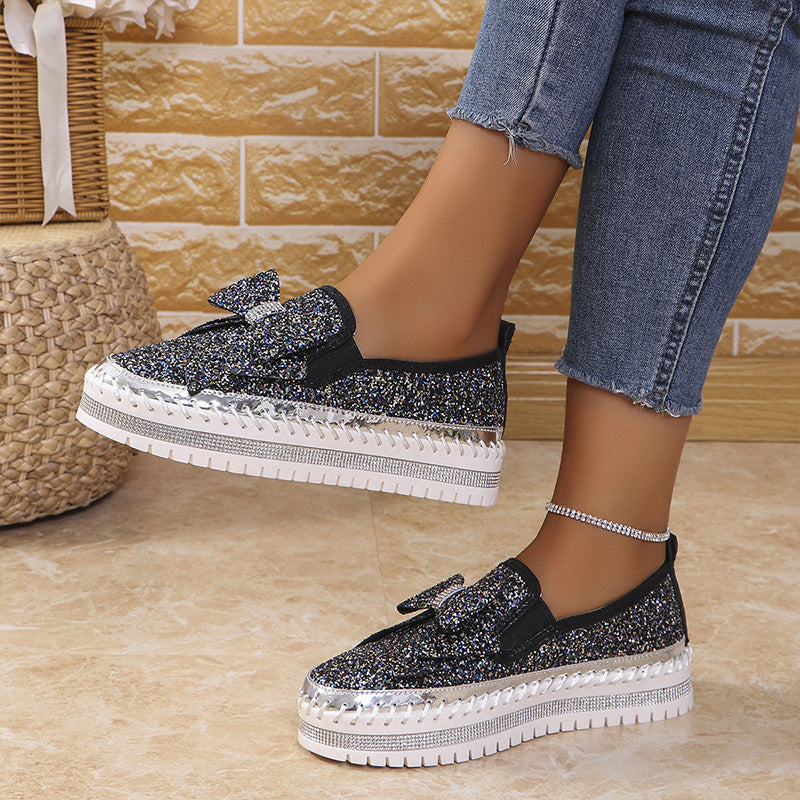 Baskets à Enfiler avec Nœud et Strass pour Femmes