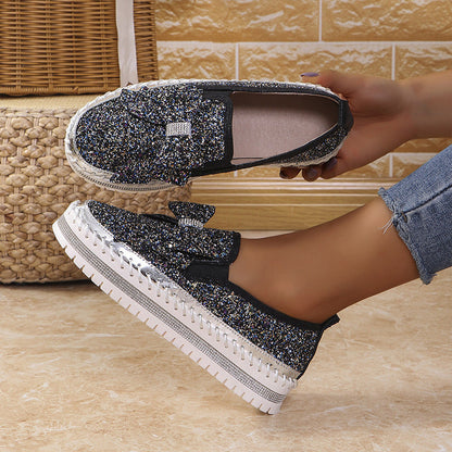 Baskets à Enfiler avec Nœud et Strass pour Femmes