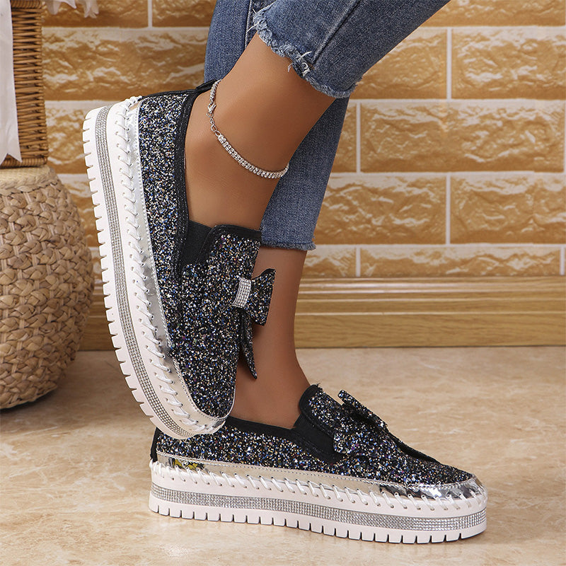 Baskets à Enfiler avec Nœud et Strass pour Femmes
