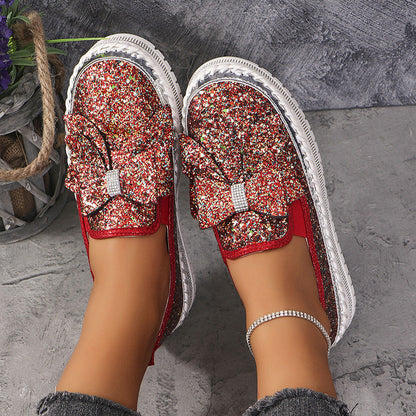 Baskets à Enfiler avec Nœud et Strass pour Femmes