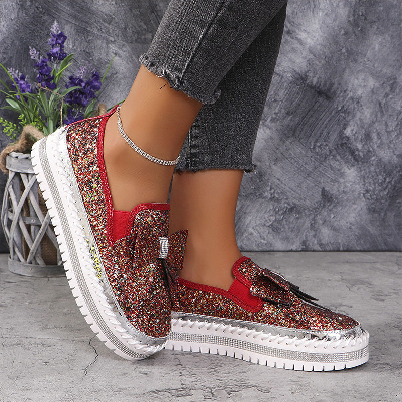 Baskets à Enfiler avec Nœud et Strass pour Femmes