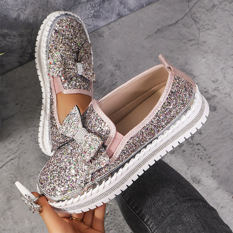 Baskets à Enfiler avec Nœud et Strass pour Femmes
