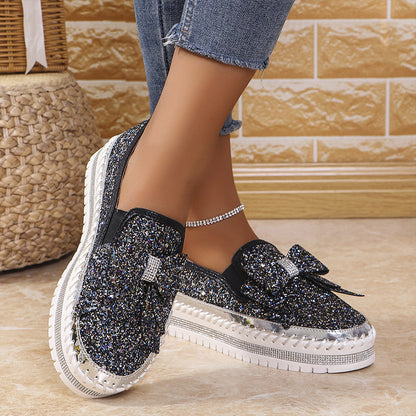 Baskets à Enfiler avec Nœud et Strass pour Femmes