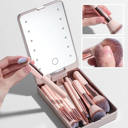 Set de pinceaux de voyage avec miroir à lumière LED