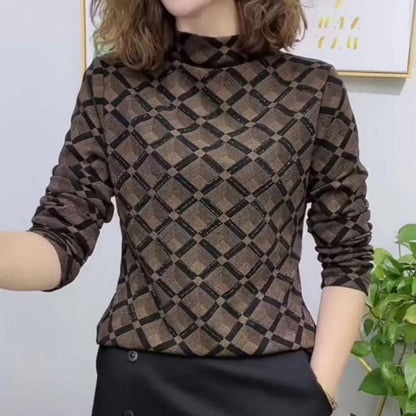 Chemise en dessous à Col Semi-Haut Texturée et Épaissie à Haut de Gamme pour Femme