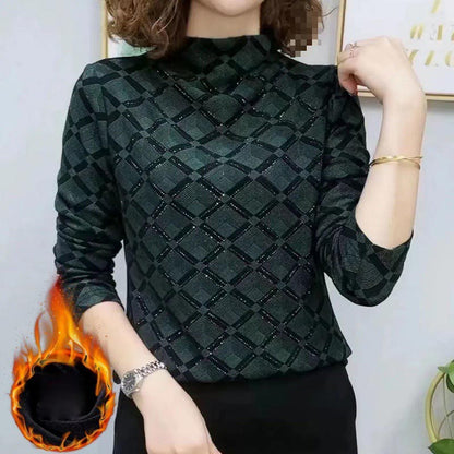 Chemise en dessous à Col Semi-Haut Texturée et Épaissie à Haut de Gamme pour Femme