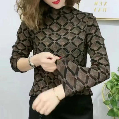 Chemise en dessous à Col Semi-Haut Texturée et Épaissie à Haut de Gamme pour Femme