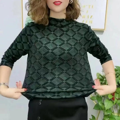 Chemise en dessous à Col Semi-Haut Texturée et Épaissie à Haut de Gamme pour Femme