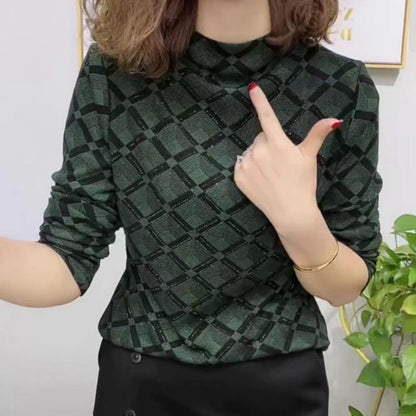 Chemise en dessous à Col Semi-Haut Texturée et Épaissie à Haut de Gamme pour Femme