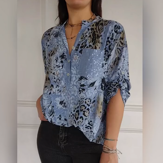 Chemise Imprimée Décontractée à Demi-Boutons pour Femmes