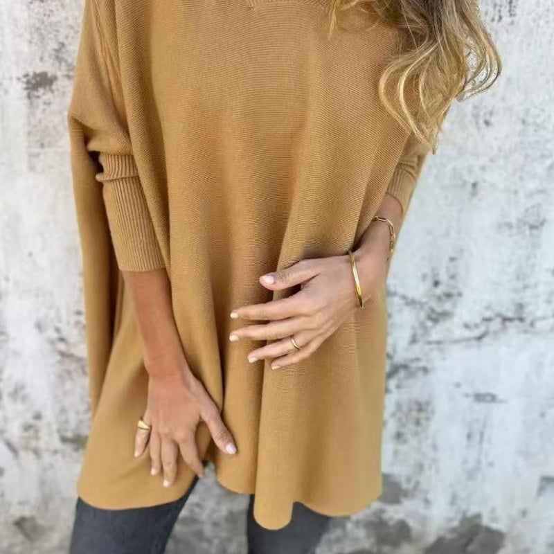 😍Haut long ample en tricot à manches longues et col en V pour femme