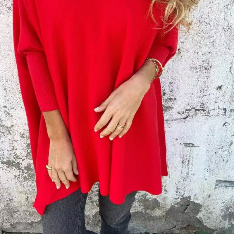 😍Haut long ample en tricot à manches longues et col en V pour femme