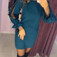 Robe à Manches Longues et Col Rond avec Poignets en Maille