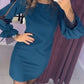 Robe à Manches Longues et Col Rond avec Poignets en Maille