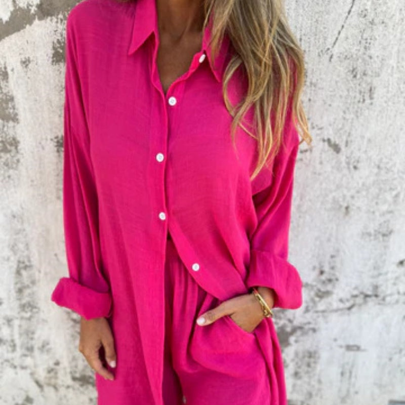 🔥Vente flash 52% de réduction💃Ensemble deux pièces chemise à manches longues et short décontracté pour femme