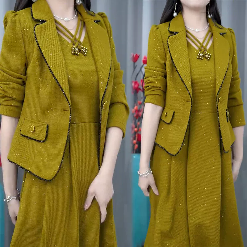 Ensemble 2 Pièces : Blazer Tendance et Robe Sans Manches pour Femme