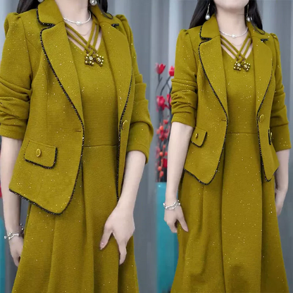 Ensemble 2 Pièces : Blazer Tendance et Robe Sans Manches pour Femme