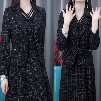 Ensemble 2 Pièces : Blazer Tendance et Robe Sans Manches pour Femme