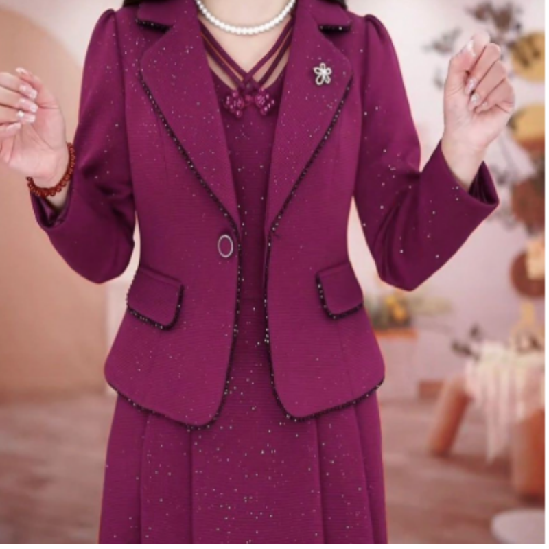 Ensemble 2 Pièces : Blazer Tendance et Robe Sans Manches pour Femme