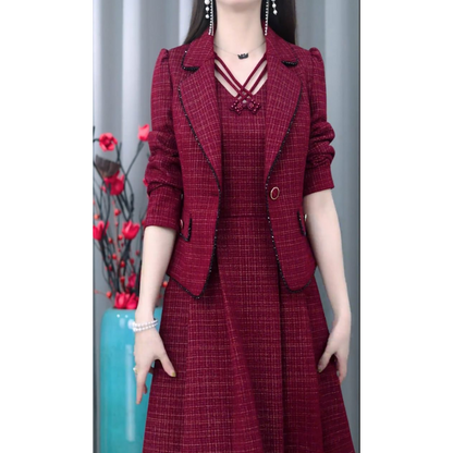 Ensemble 2 Pièces : Blazer Tendance et Robe Sans Manches pour Femme