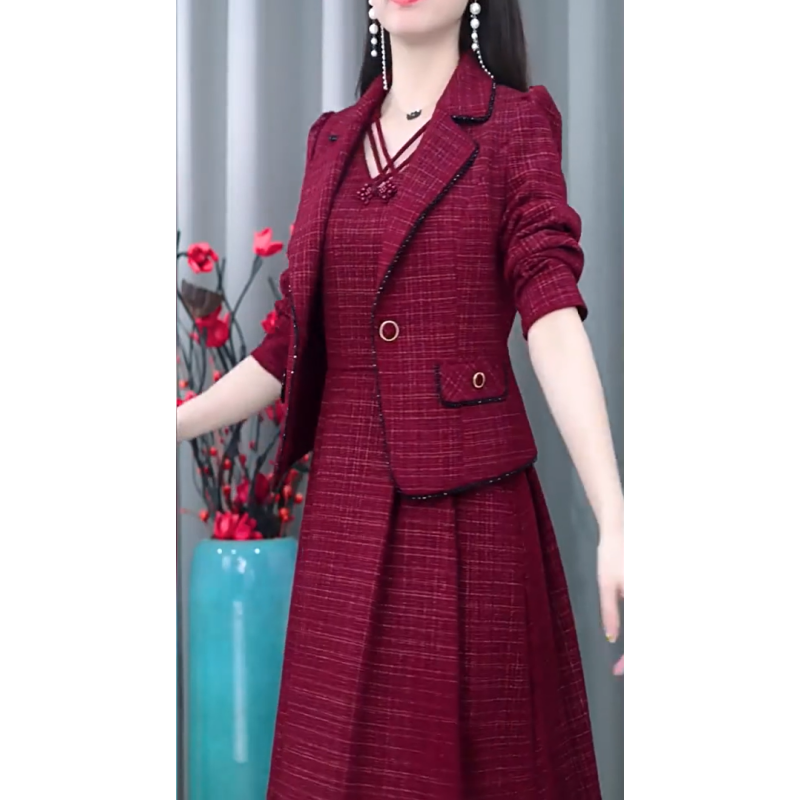 Ensemble 2 Pièces : Blazer Tendance et Robe Sans Manches pour Femme