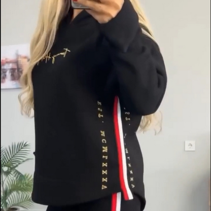 🔥2025 Nouvel Arrivage - 75% DE RÉDUCTION🎉Top et pantalon à capuche décontracté à rayures et à manches longues pour femmes