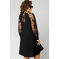 Robe patchwork en dentelle à encolure ronde et manches longues